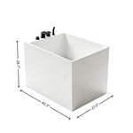 Dimension diagram for the 43-inch compact acrylic back-to-wall bathtub.