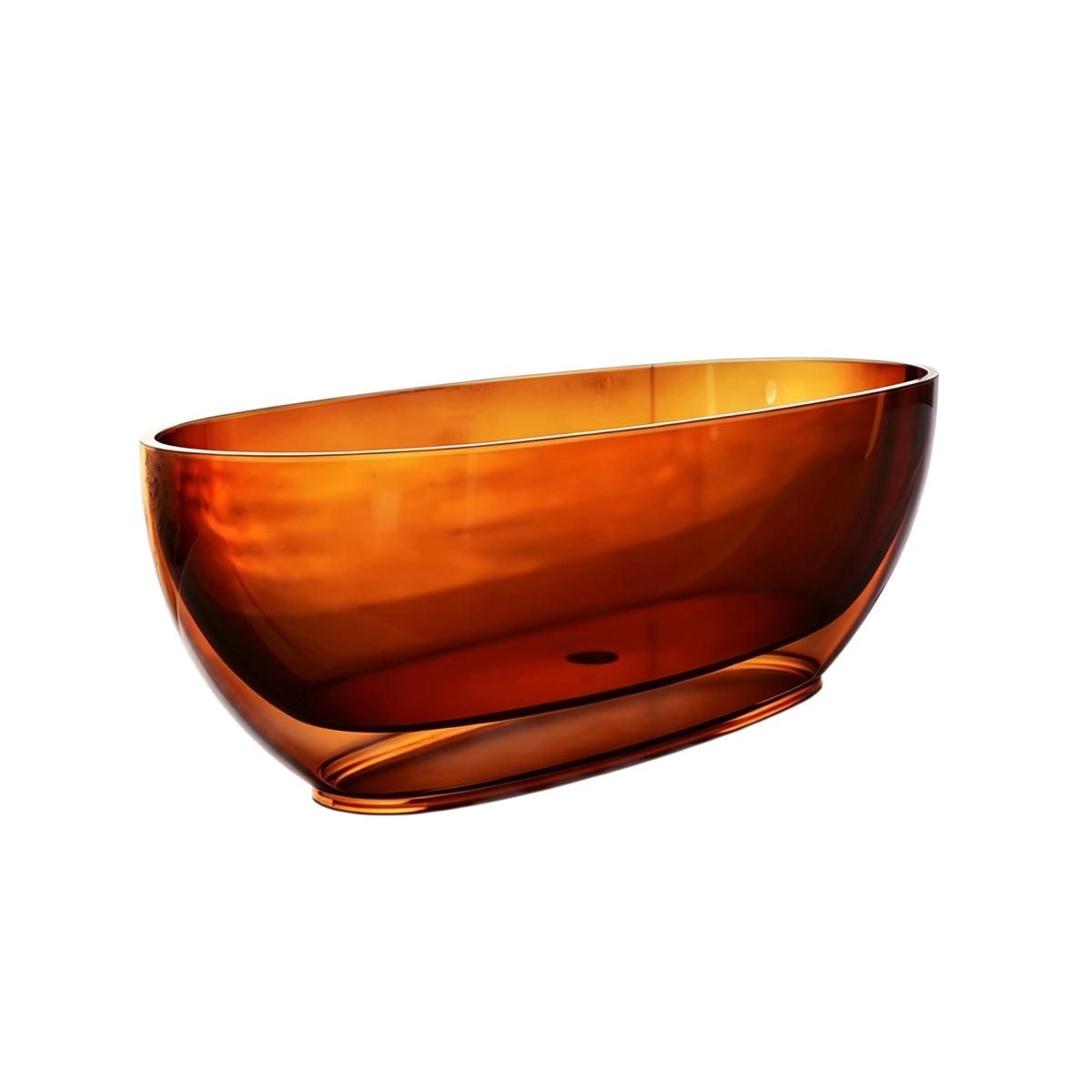 Three-quarter view of the 55-inch transparent brown resin freestanding bathtub.