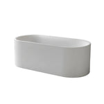 Front three-quarter view of the 63-inch gloss white elongated oval acrylic bathtub.