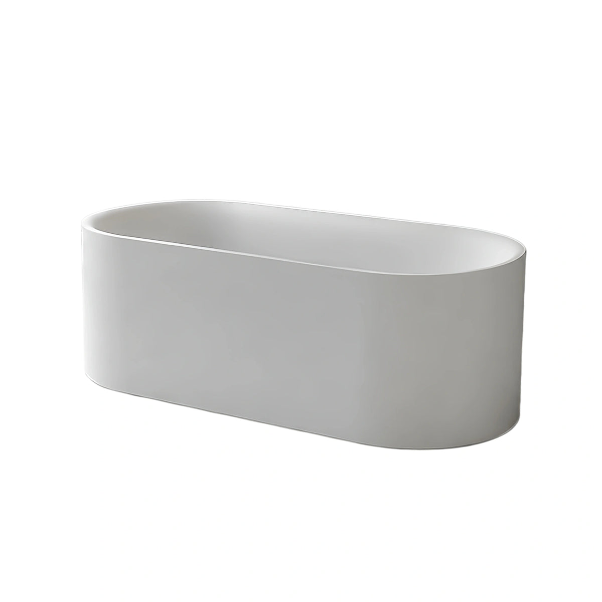 Front three-quarter view of the 63-inch gloss white elongated oval acrylic bathtub.