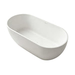 Three-quarter view of the 63-inch matte white thin-rim solid surface bathtub.