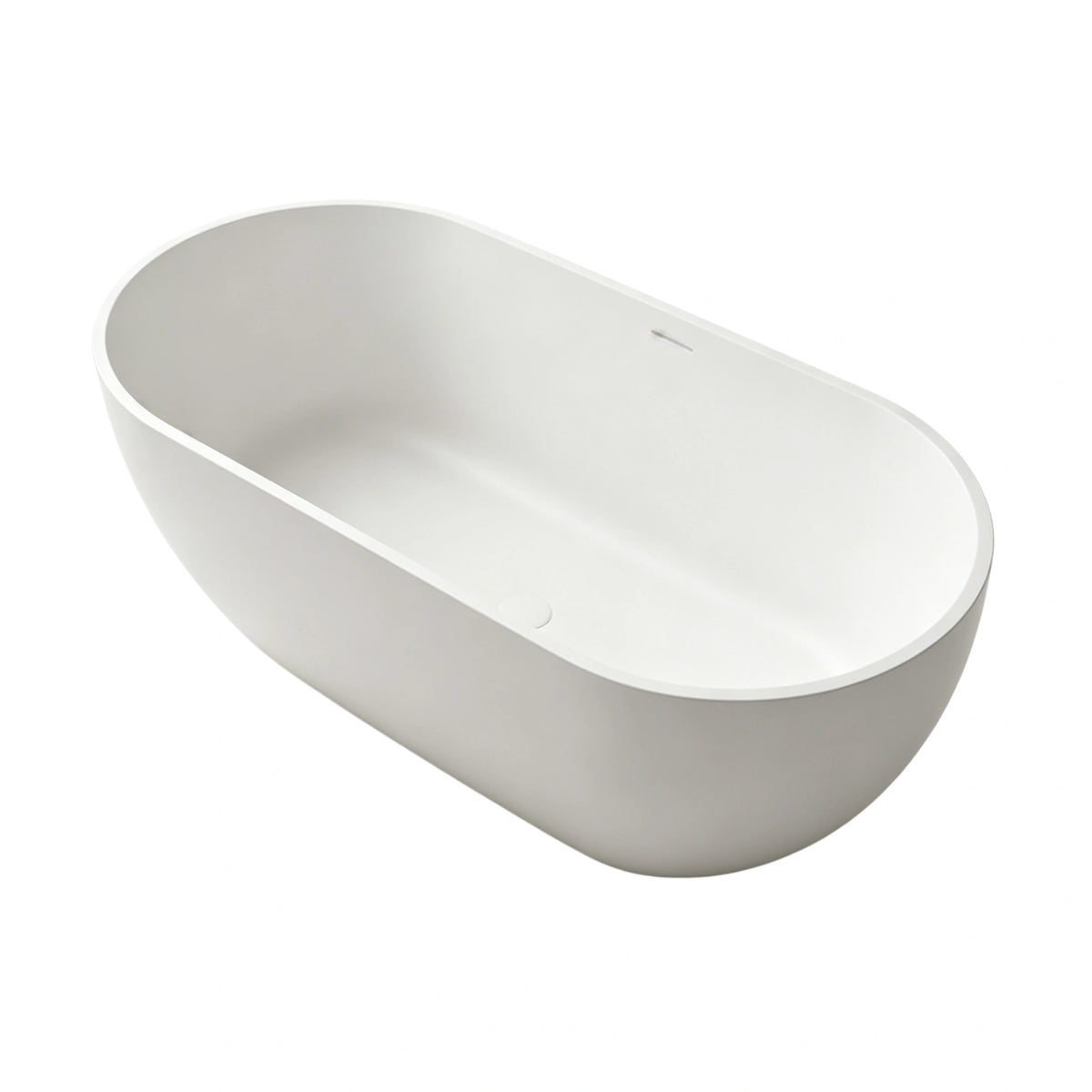 Three-quarter view of the 63-inch matte white thin-rim solid surface bathtub.