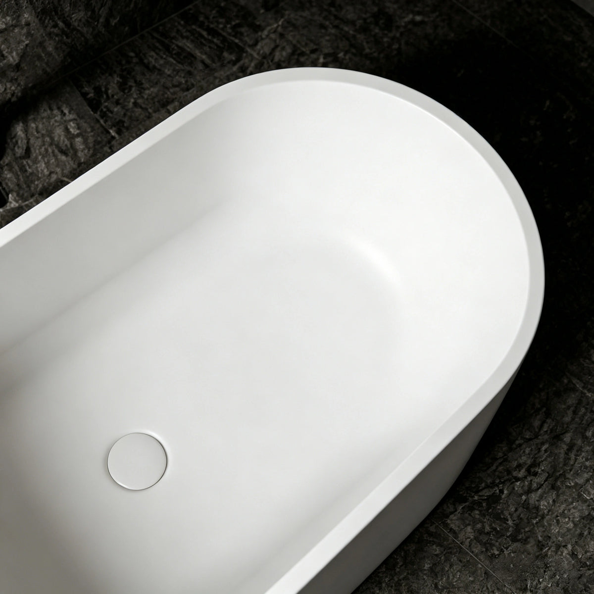Top interior view showing the thin oval rim and color-matched drain.