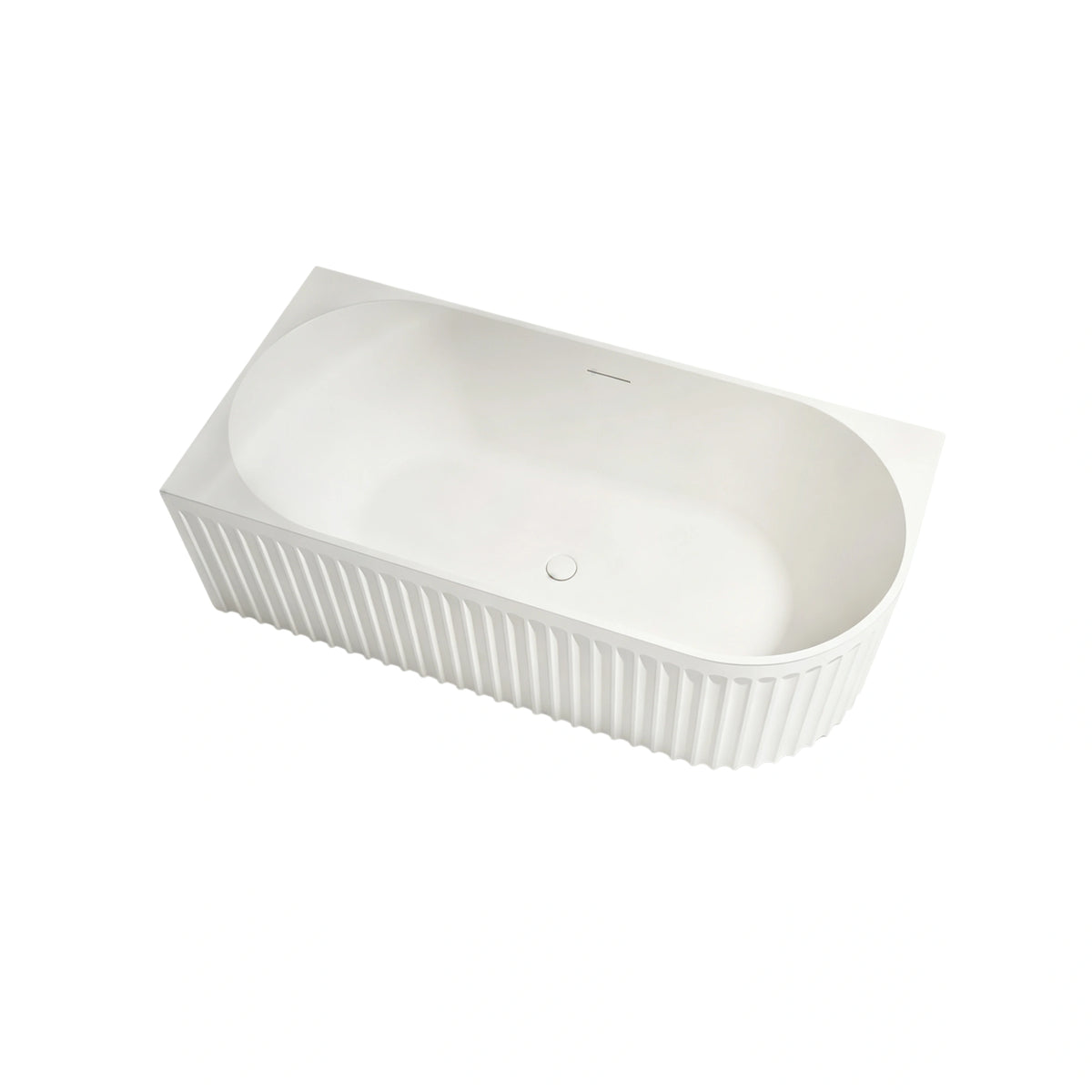 Top three-quarter view of the 67-inch curved-front fluted back-to-wall bathtub.