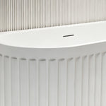 Close-up of the slot overflow above the curved fluted front panel.