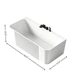 Dimension diagram for the 67-inch fluted-panel acrylic back-to-wall bathtub.
