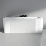 Front view of the glossy white bathtub with a centered fluted panel.