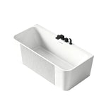 Three-quarter view of the 67-inch fluted-panel acrylic back-to-wall bathtub.