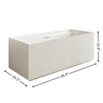 Dimension diagram for the 67-inch rectangular fluted back-to-wall bathtub.