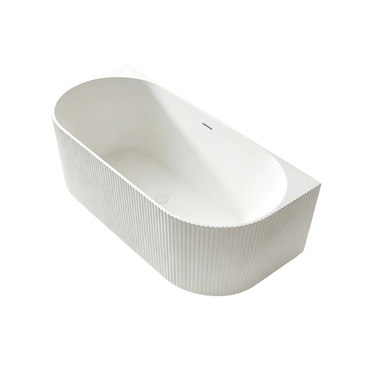 Top three-quarter view of the 67-inch ribbed acrylic back-to-wall bathtub.