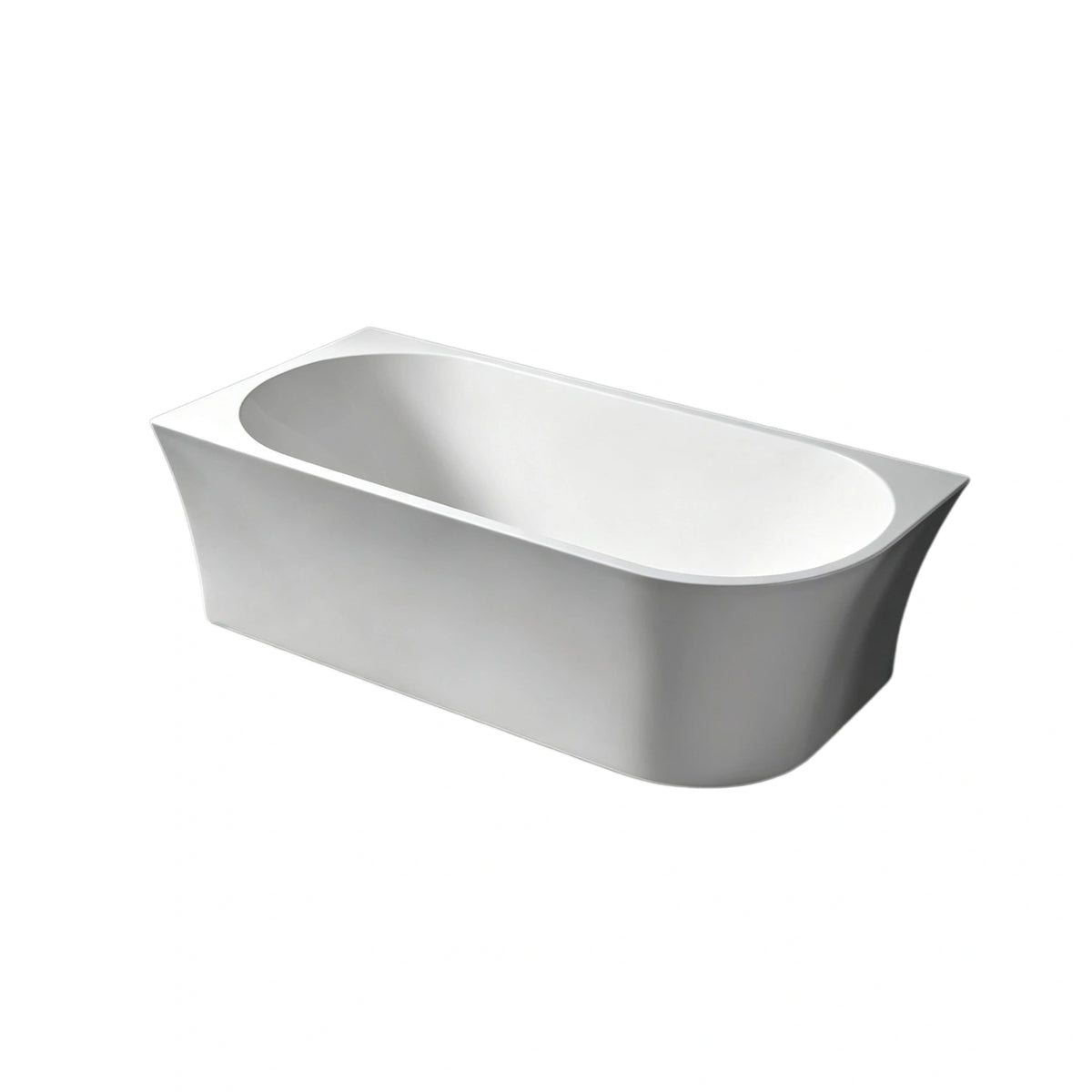 Three-quarter view of the 67-inch tapered acrylic back-to-wall bathtub.