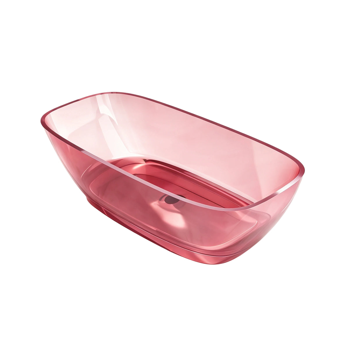Top three-quarter view of the 67-inch transparent pink resin freestanding bathtub.