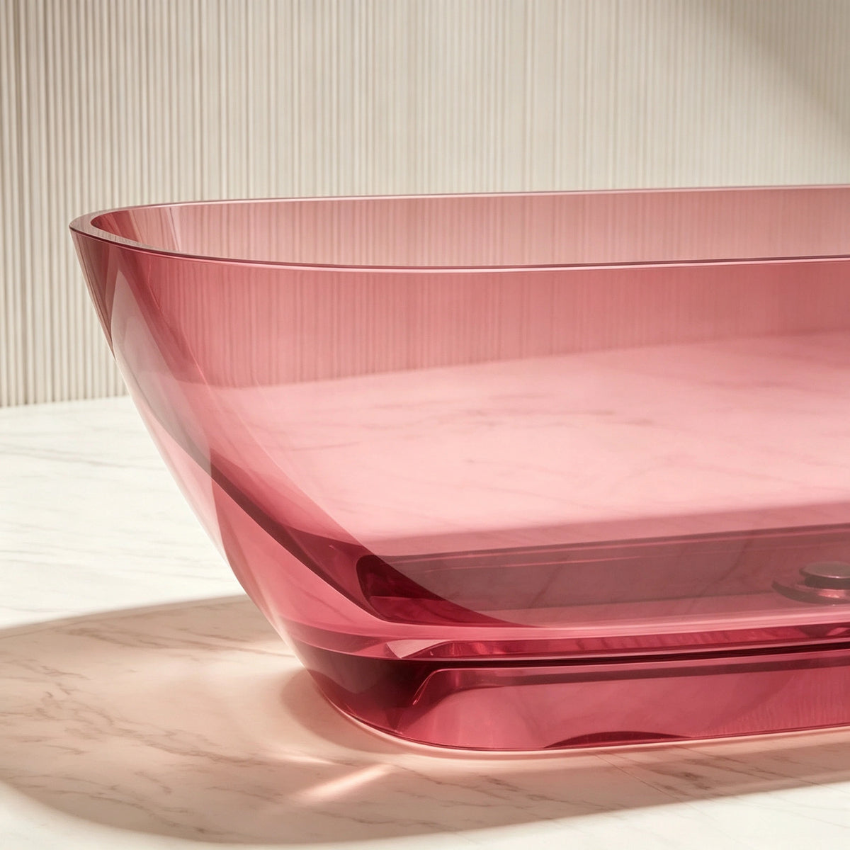 Close-up of the transparent pink resin sidewall and layered base.