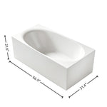 Dimension diagram for the 67-inch wide-rim rectangular acrylic bathtub.