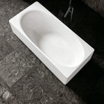 Top view of the rectangular bathtub with an oval soaking basin.