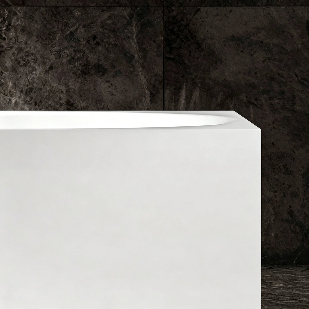 Close-up of the broad rectangular rim and straight exterior wall.