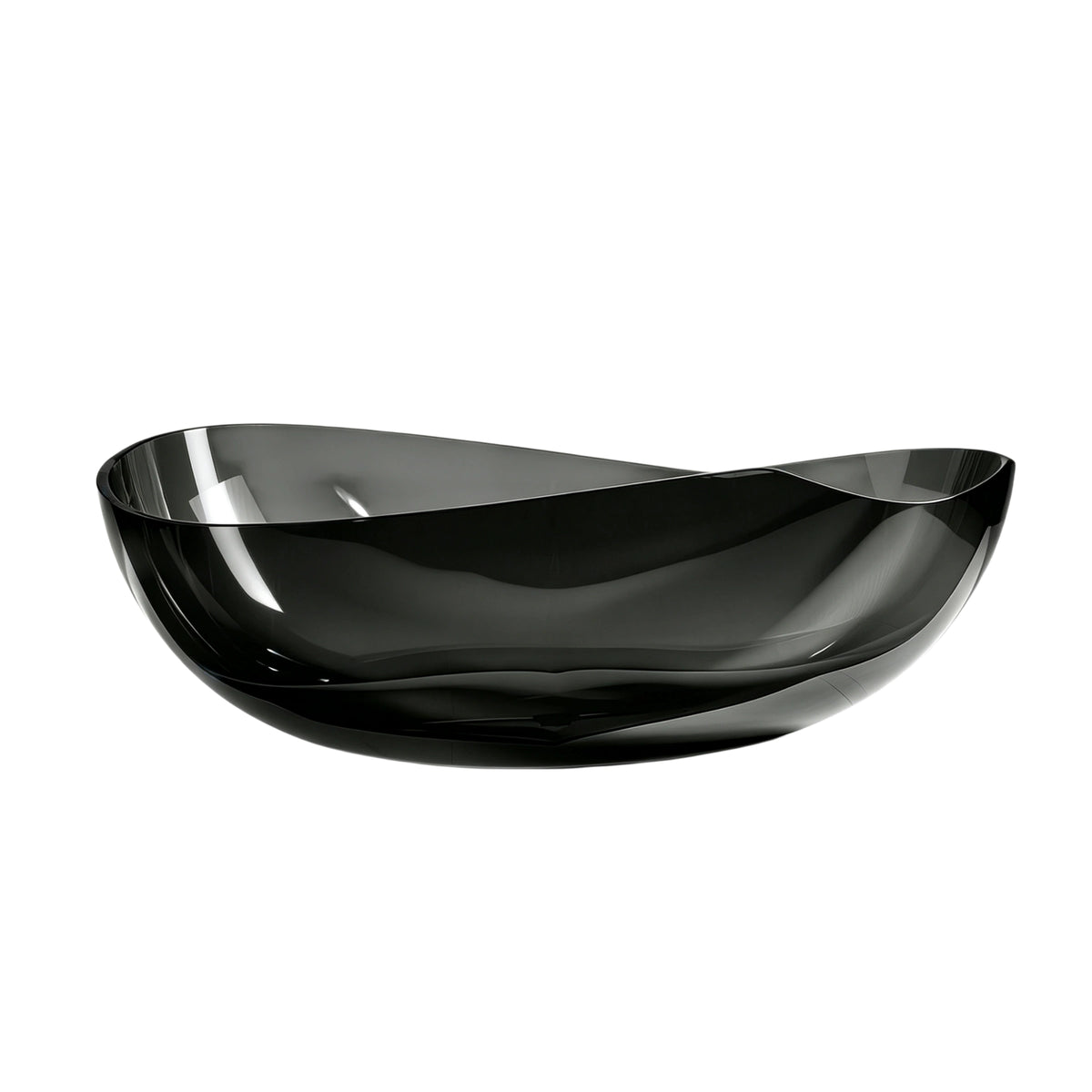 Front view of the 71-inch transparent black sculptural resin freestanding bathtub.