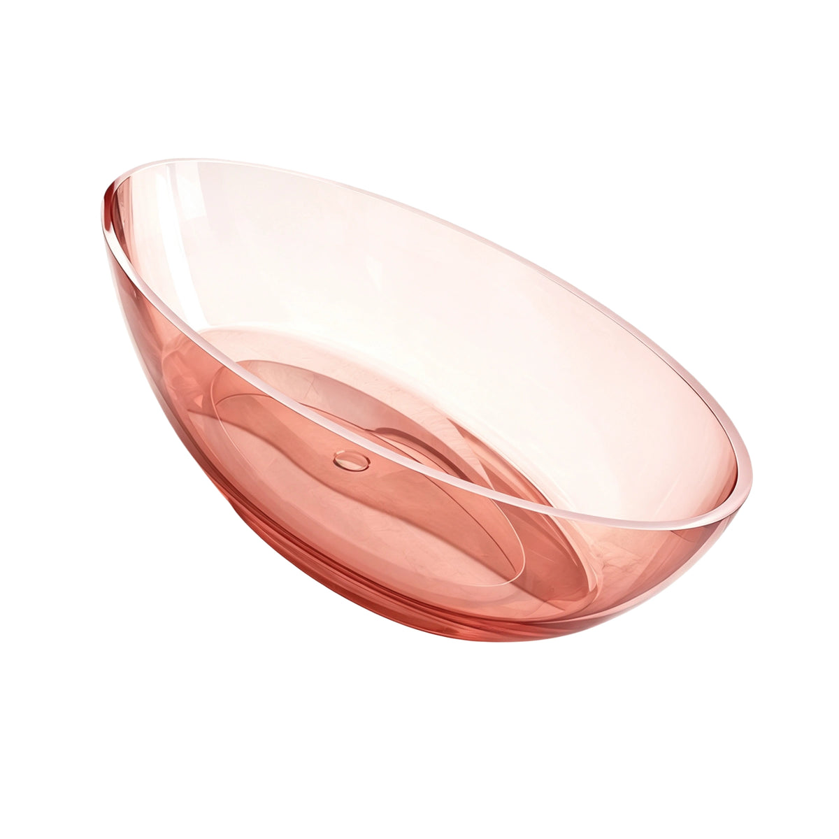 Top three-quarter view of the 71-inch transparent pink resin oval bathtub.