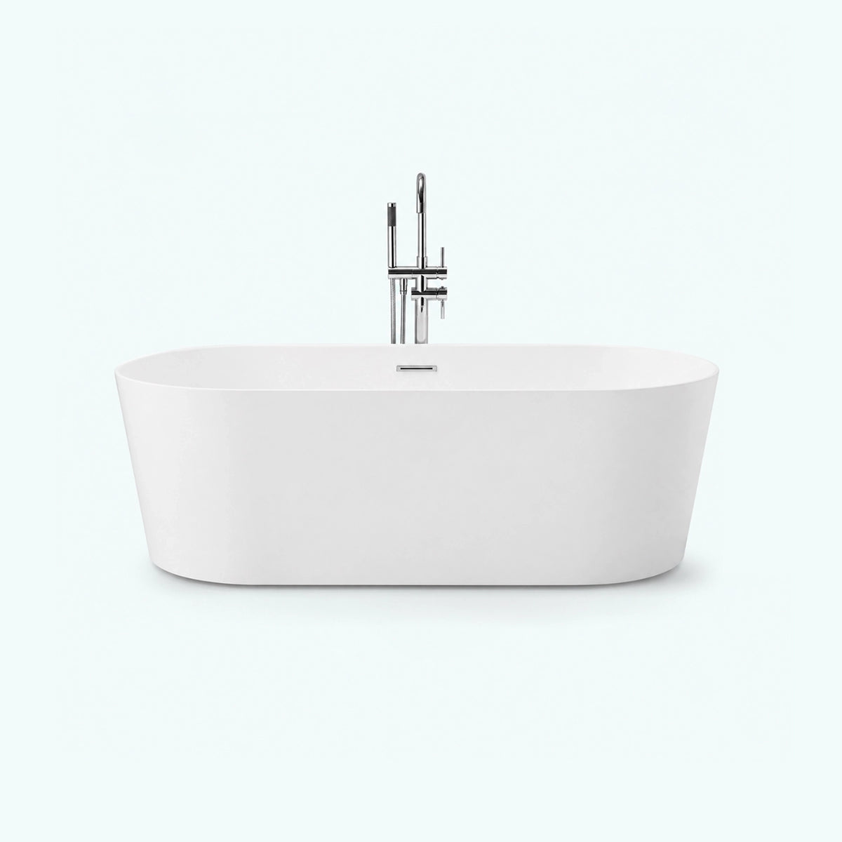 Freestanding oval acrylic soaking tub, seamless curved white body