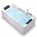 Rectangular acrylic soaking tub, equipped with 5-piece faucet set, 2 pillows and stainless steel handle