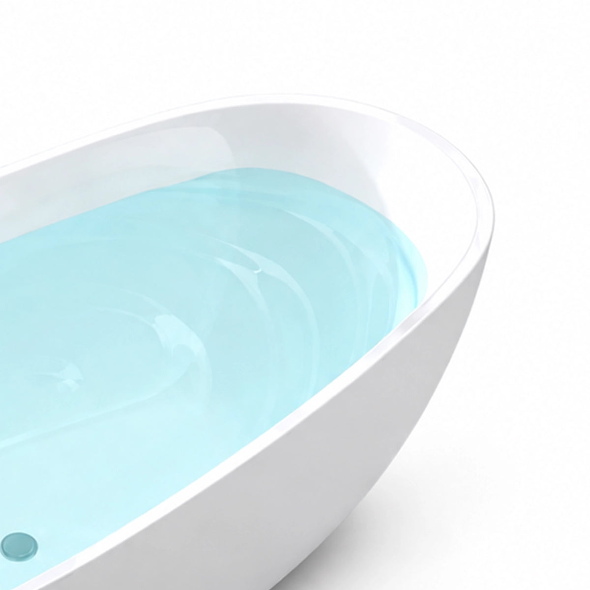 Partial shot of smooth white acrylic tub rim and curved bath wall
