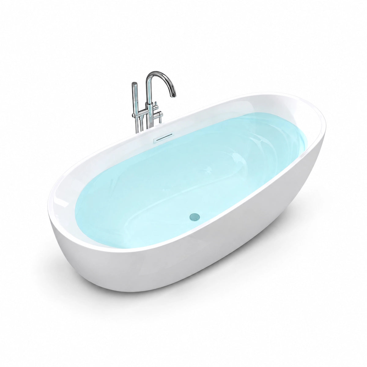 Oval white acrylic freestanding soaking bathtub