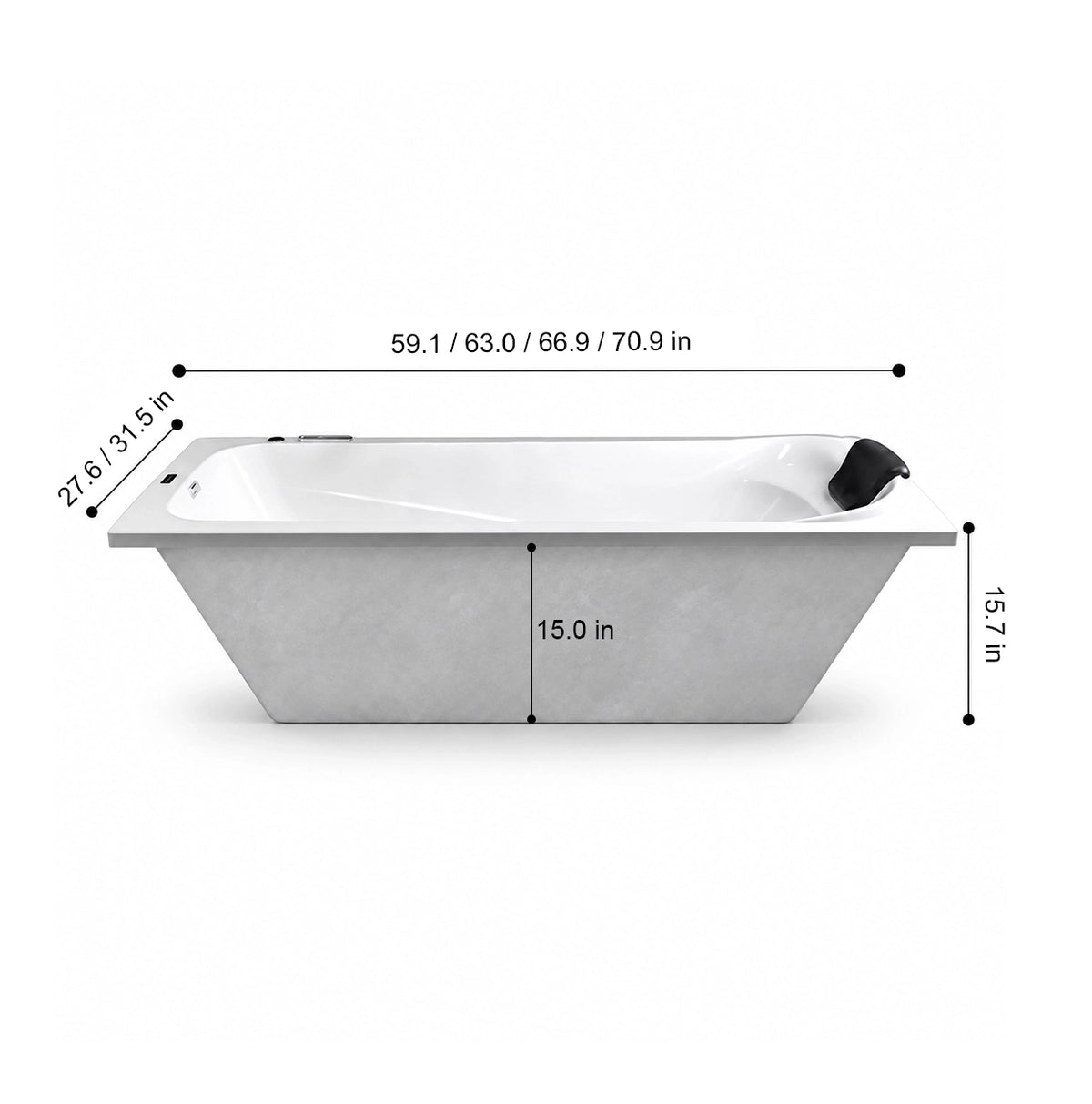 Drop‑in bathtub, 59.1 inch/63.0 inch/66.9 inch/70.9 inch