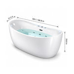 Dimensions for egg‑shaped freestanding bathtub, 59.1 inch/66.9 inch 