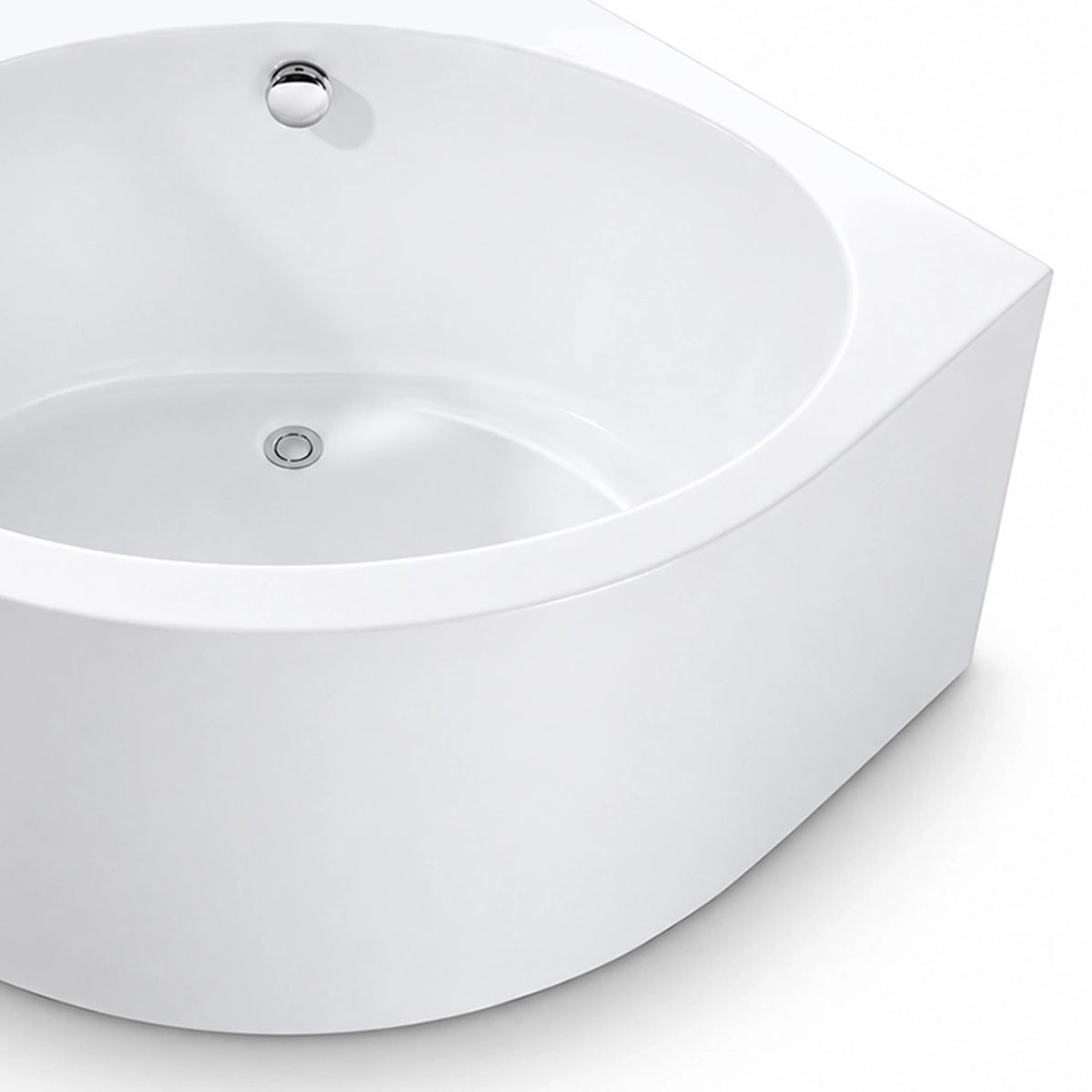Close-up view of empty corner tub interior and glossy rim