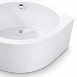 Close-up view of empty corner tub interior and glossy rim