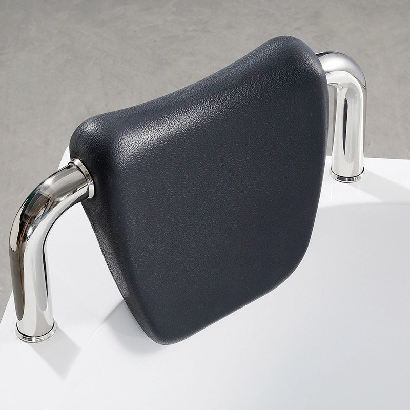 Close-up of black soft headrest with chrome support bars for bathtub
