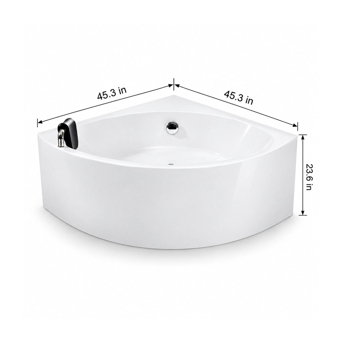 Dimensions for 45.3-inch corner sector bathtub