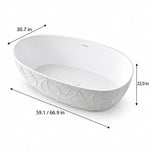Dimensions for textured oval freestanding bathtub, 59.1 inch/66.9 inch