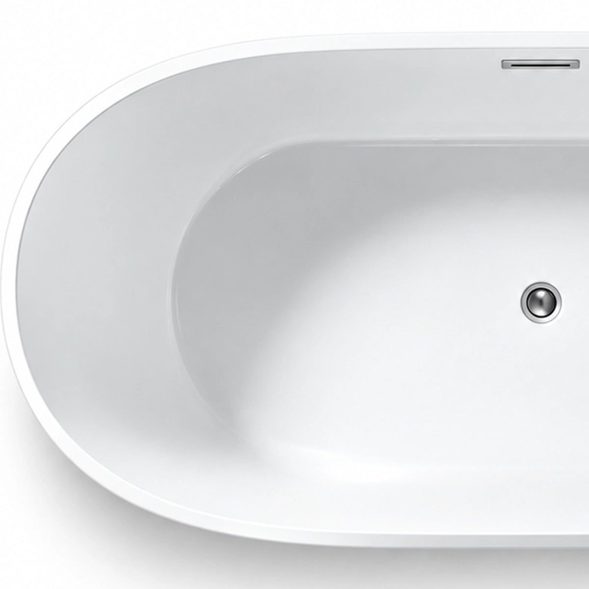 Top-down close-up of tub interior, showing overflow opening and pop-up drain