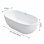 Dimensions for egg‑shaped freestanding bathtub, 59.1 inch/63.0 inch/66.9 inch