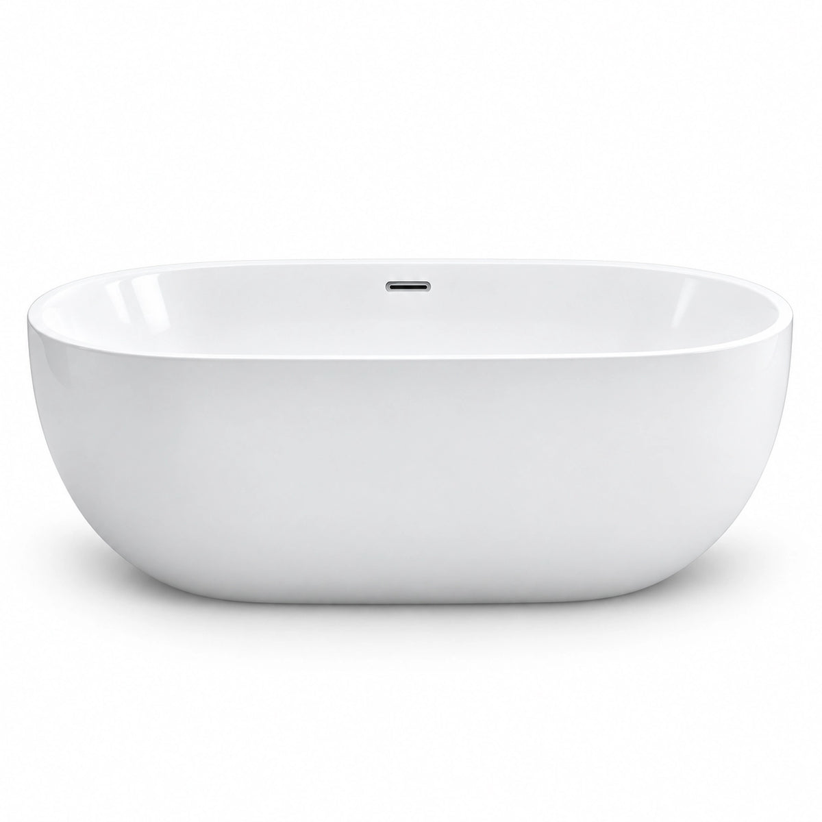 Oval smooth freestanding soaking tub, empty tub with drain included, no faucet