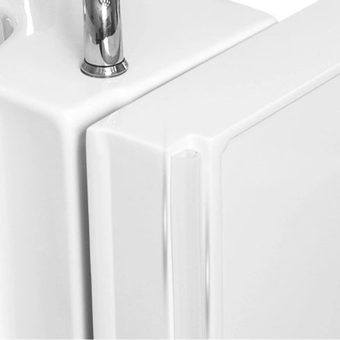 Close-up view of door sealing gap between walk-in tub main body and access door