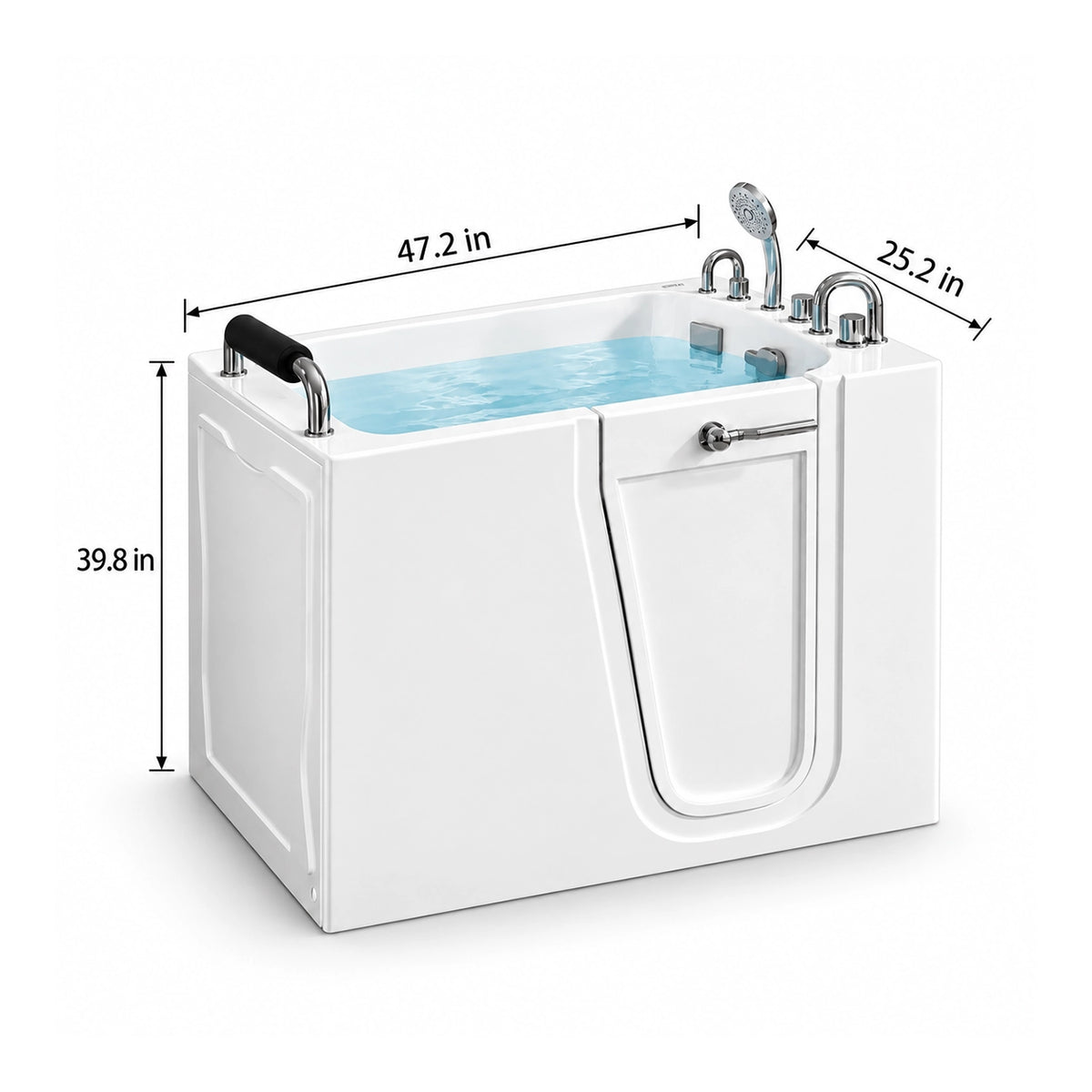 Dimensions for 47.2-inch walk-in bathtub