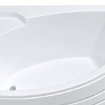 Close-up of the tub inner basin, smooth glossy white surface and built-in seat area