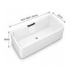 Dimensions for rectangular freestanding bathtub, 63.0 inch/66.9 inch/70.9 inch