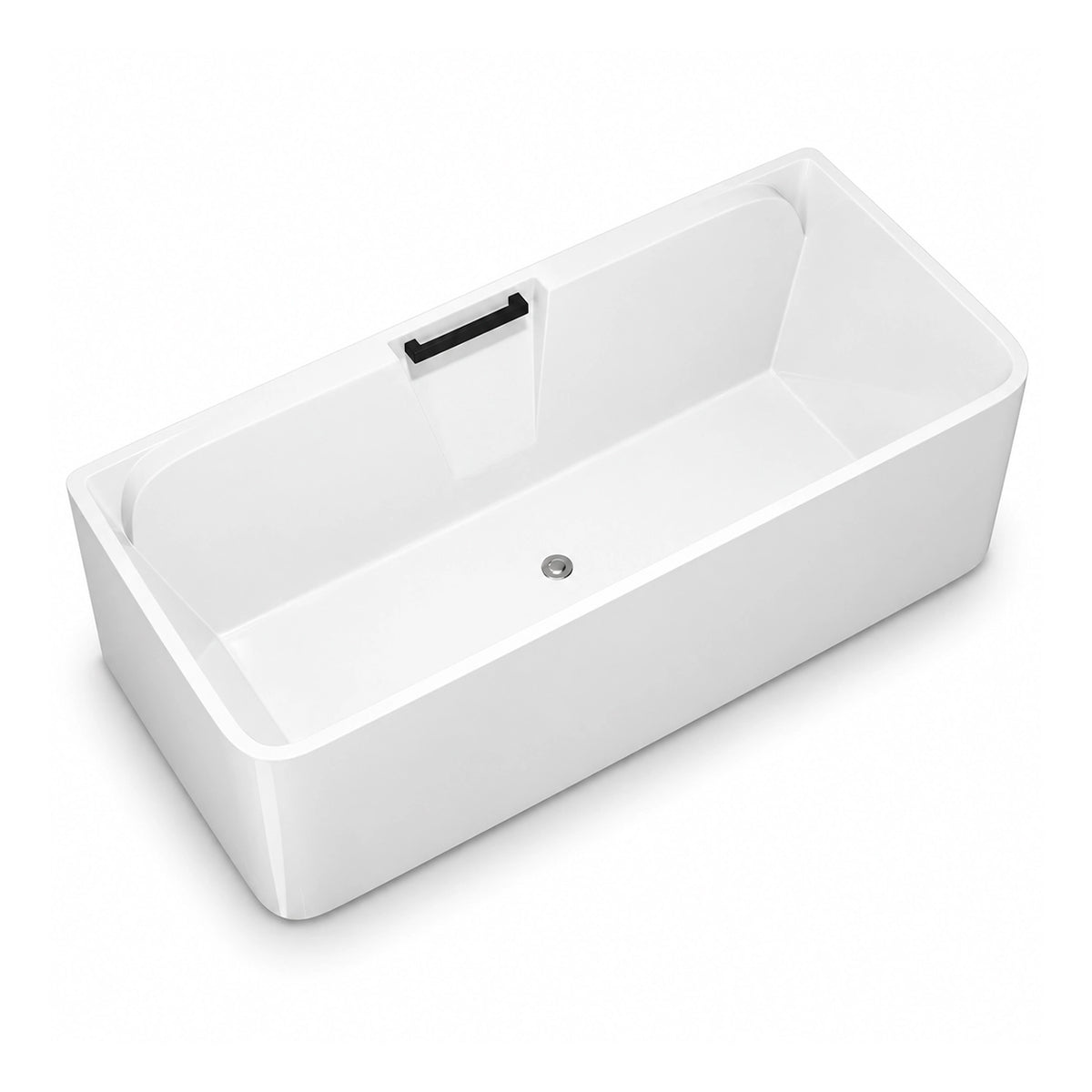 Rectangular freestanding acrylic soaking bathtub with built-in black interior handle