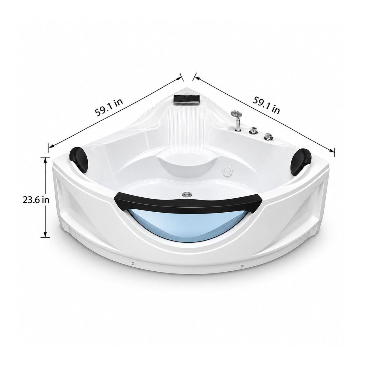 Dimensions for 59.1-inch corner whirlpool bathtub