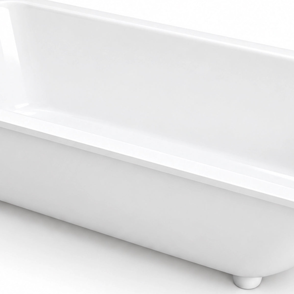 Side profile shot of rectangular drop-in tub, smooth white acrylic wall