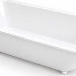 Side profile shot of rectangular drop-in tub, smooth white acrylic wall