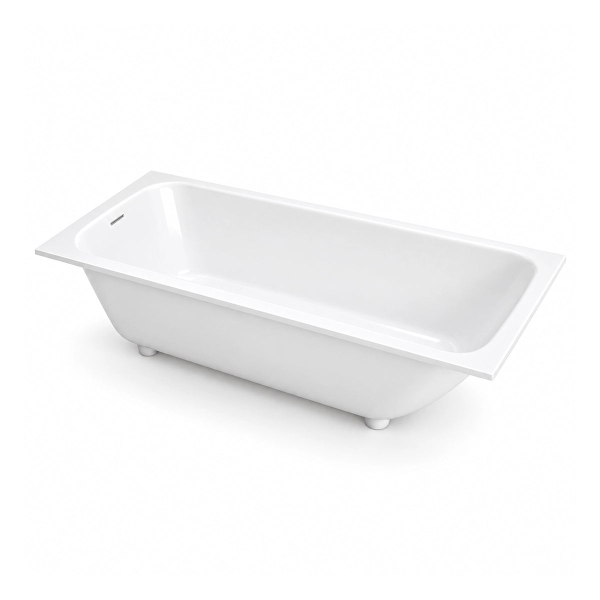 White rectangular drop-in soaking tub with flat wide rim, includes drain and overflow