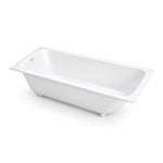 White rectangular drop-in soaking tub with flat wide rim, includes drain and overflow