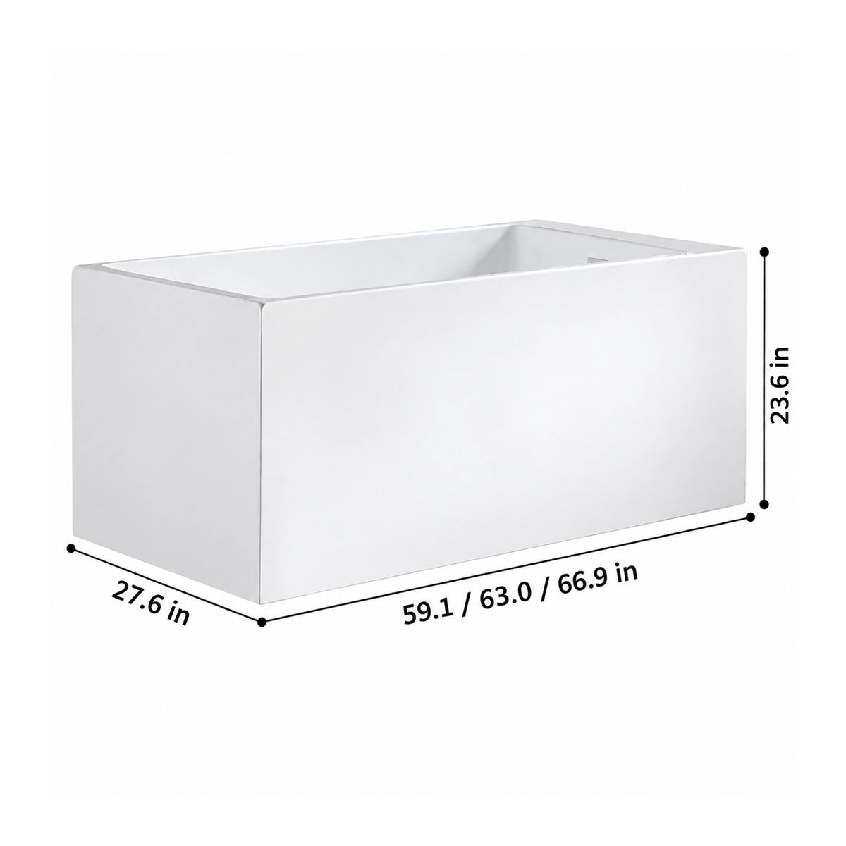 Square freestanding tub,59.1 inch/63.0 inch/66.9 inch