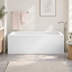 Square freestanding bathtub in bright minimalist primary bathroom