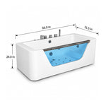 Dimensions for 66.9-inch rectangular whirlpool bathtub with viewing window