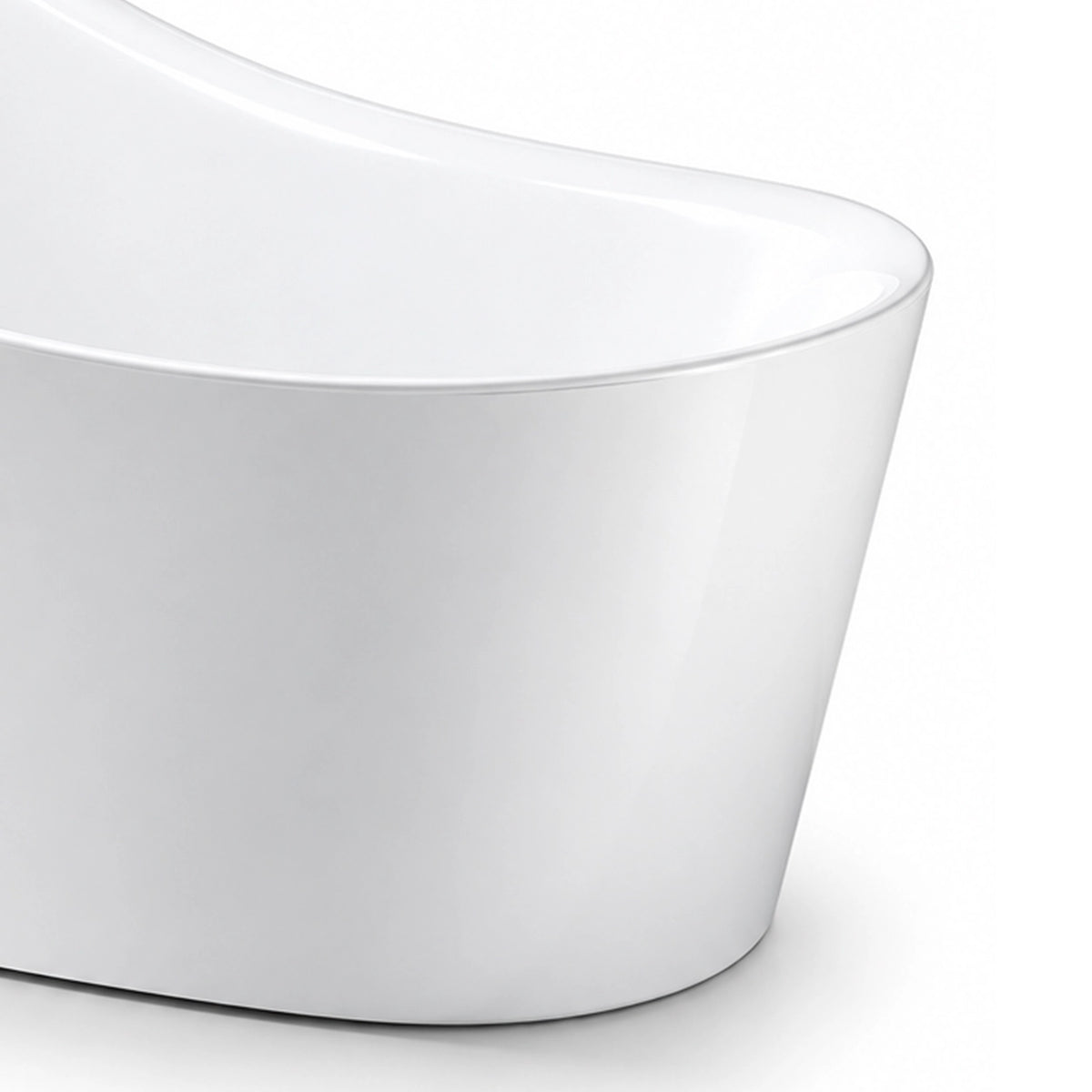 Partial view of smooth glossy bathtub side wall and rounded top edge